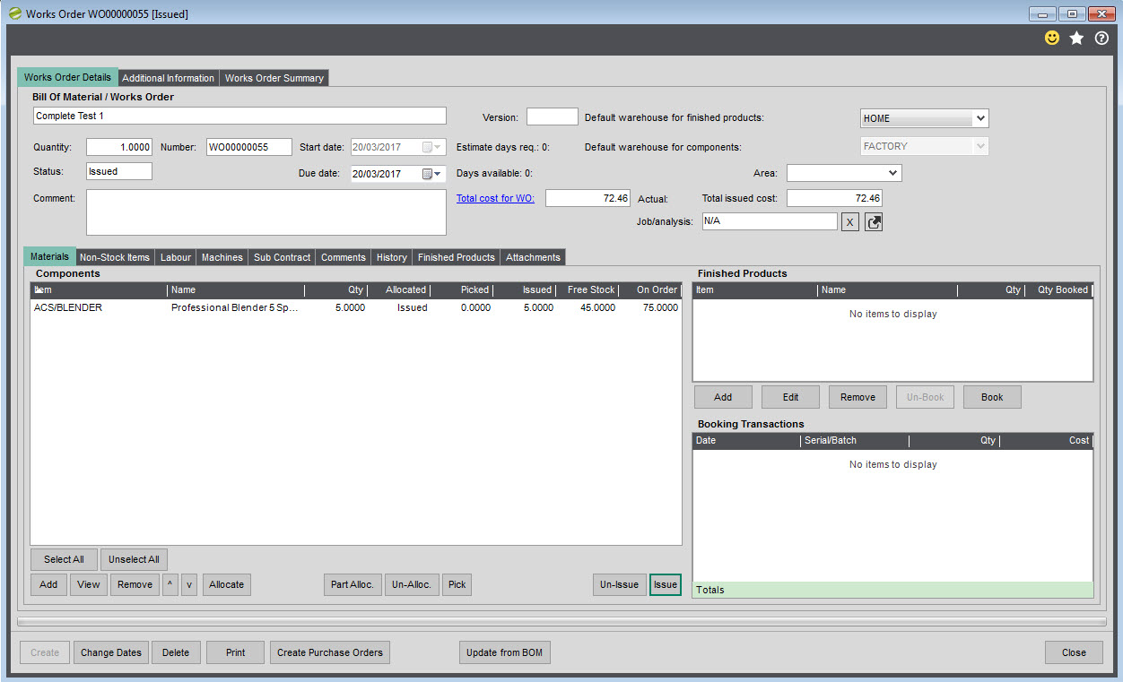 Sicon Works Order Processing Help and User Guide No Finished product WO to complete