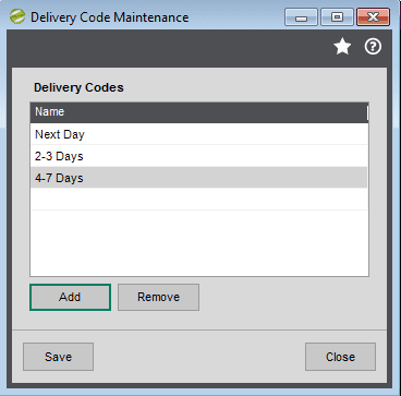 25. Sicon Service Help and User Guide - Maintain Delivery Codes