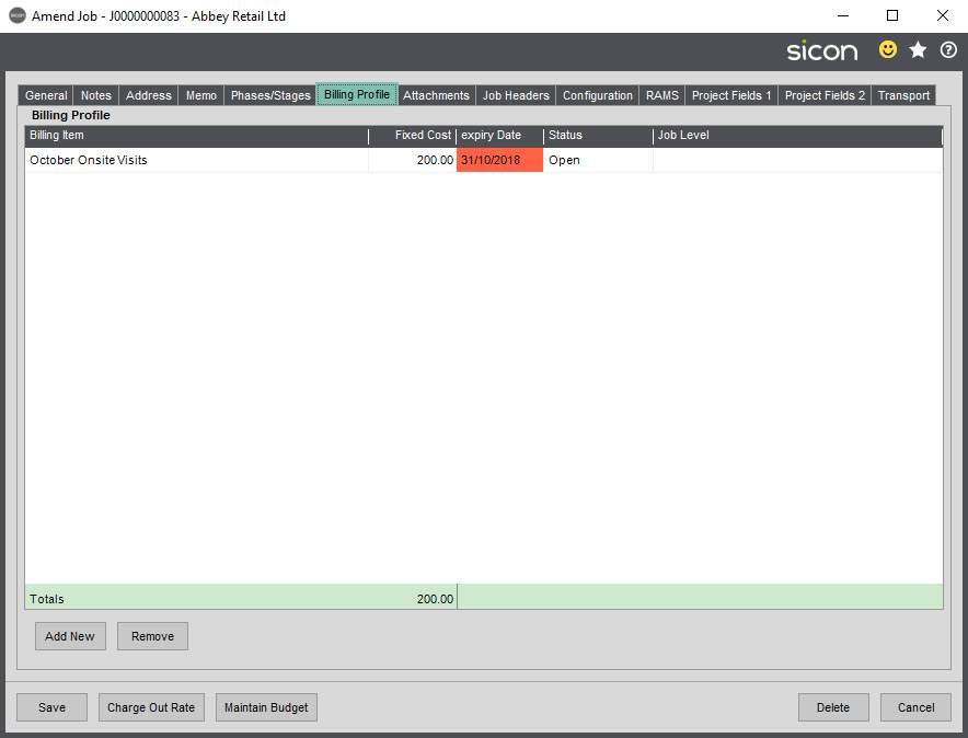 Sicon Job Costing Help and User Guide - Billing Profile