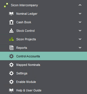 Sicon Intercompany Help and User Guide - 3.8 Control Accounts menu option