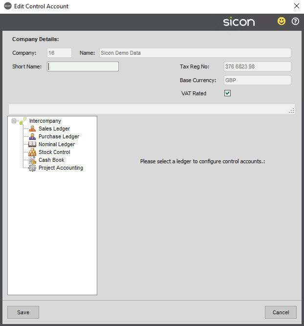 Sicon Intercompany Help and User Guide - 3.8 Edit Control Account