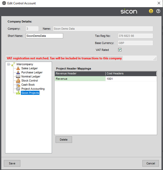 Sicon Intercompany Help and User Guide - 3.8 Sicon Projects