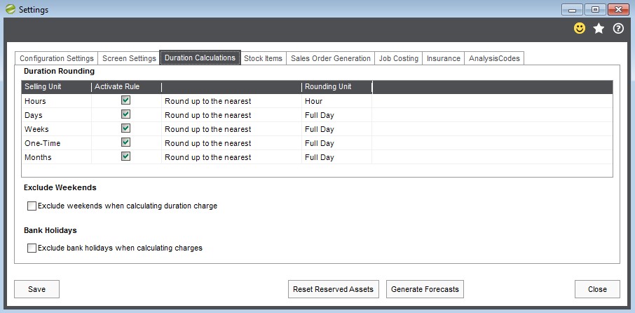 6. Hire manager duration calculations Tab in Settings