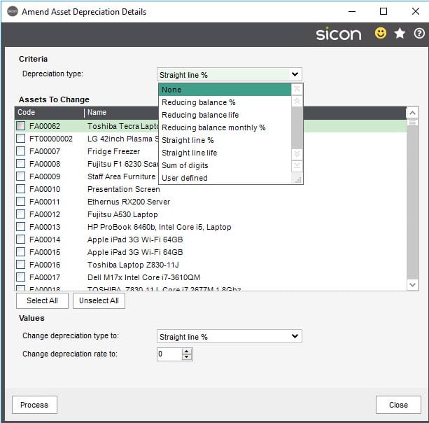Sicon Fixed Assets Help and User Guide - Amend Asset Details
