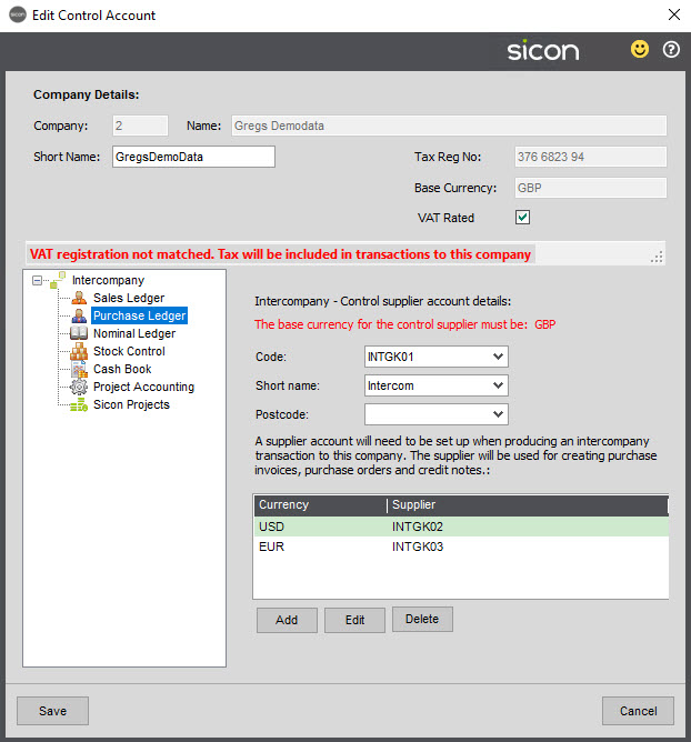 Sicon Intercompany Help and User Guide - 8.2 Edit Control Account 2