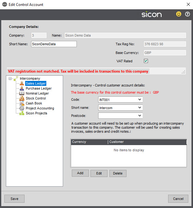 Sicon Intercompany Help and User Guide - 8.2 Edit Control Account