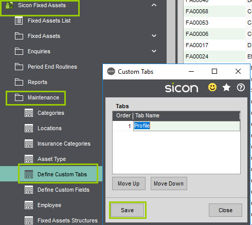 Sicon Service Help and User Guide - Equipment - Custom Tabs