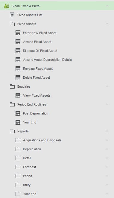 Sicon Fixed Assets Help and User Guide - FA Menu