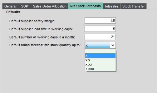 Sicon Distribution Manager Help and User Guide Settings - Min Stock Forecasts
