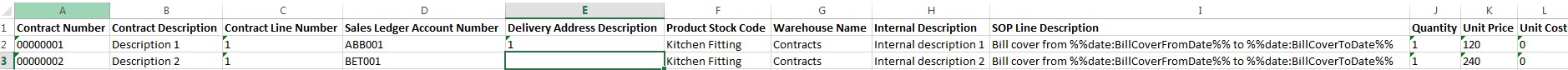 Sicon Contract Manager Help and User Guide contract import screen shot csv example