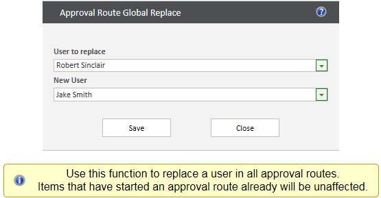 Sicon WAP Approval Routes Help and User Guide - global replace for user