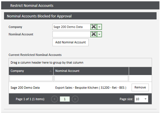 Sicon WAP Approval Routes Help and User Guide - restrict nominal accounts