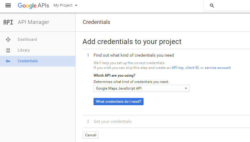 Google API - WAP Expenses - Add credentials to your project