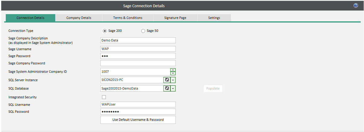 WAP Install - Linking a Sage Database to WAP