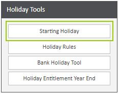 Sicon WAP Help and User Guide Holidays Module - User Setup Holidays Starting Holidays