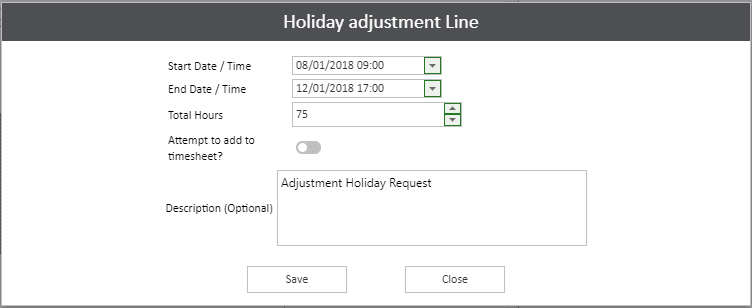 Sicon WAP Help and User Guide Holidays Module - Holiday Adjustment Tab