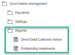 Sicon Debtor Management Help and User Guide - reports menu