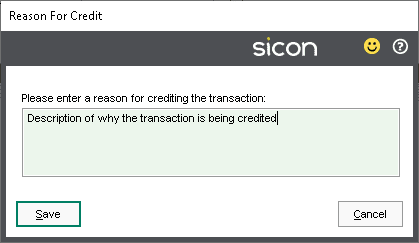 Sicon Debtor Management Help and User Guide - raising a credit reason pop up box