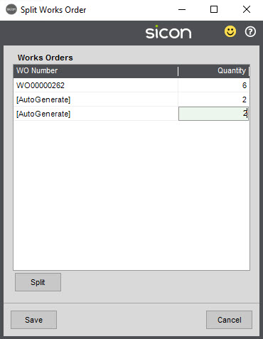 Sicon WOP Help and User Guide - 2.3 Split Works Order
