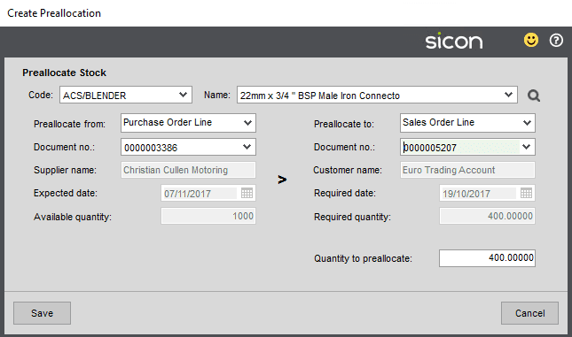 Sicon Distribution Help and User Guide - Preallocations