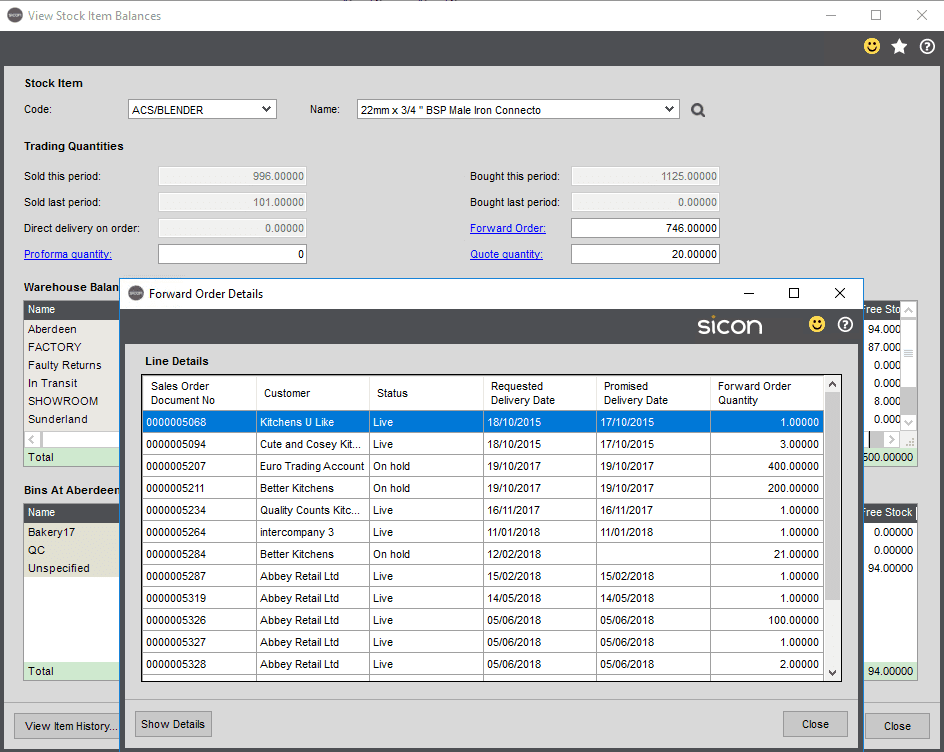 Sicon Distribution Help and User Guide - View stock item balances 2