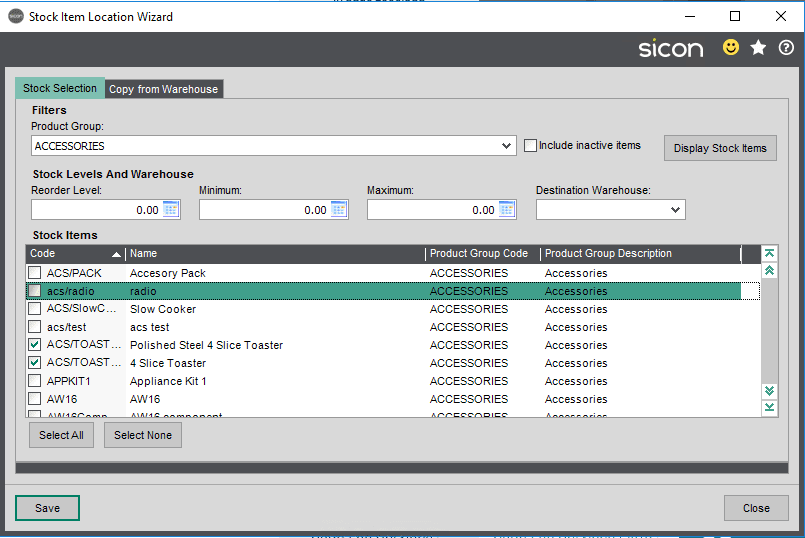 Sicon Distribution Help and User Guide - Stock Item Location Wizard